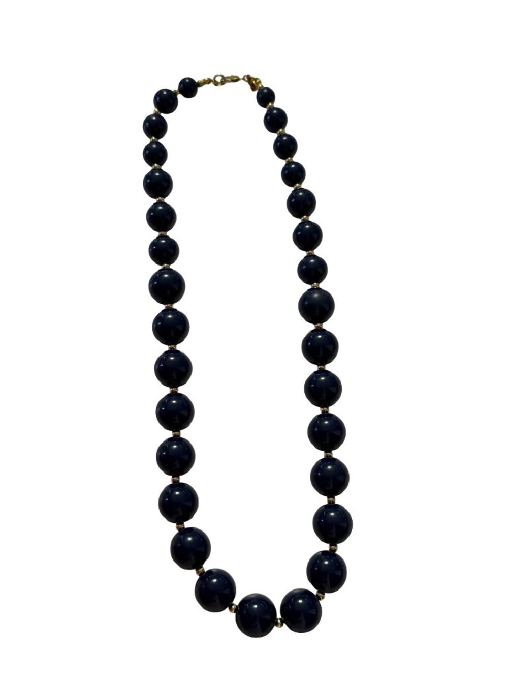 Monet Navy Blue Beaded Necklace Gold Tone Spacer Beads 16 Inch Vintage Costume J